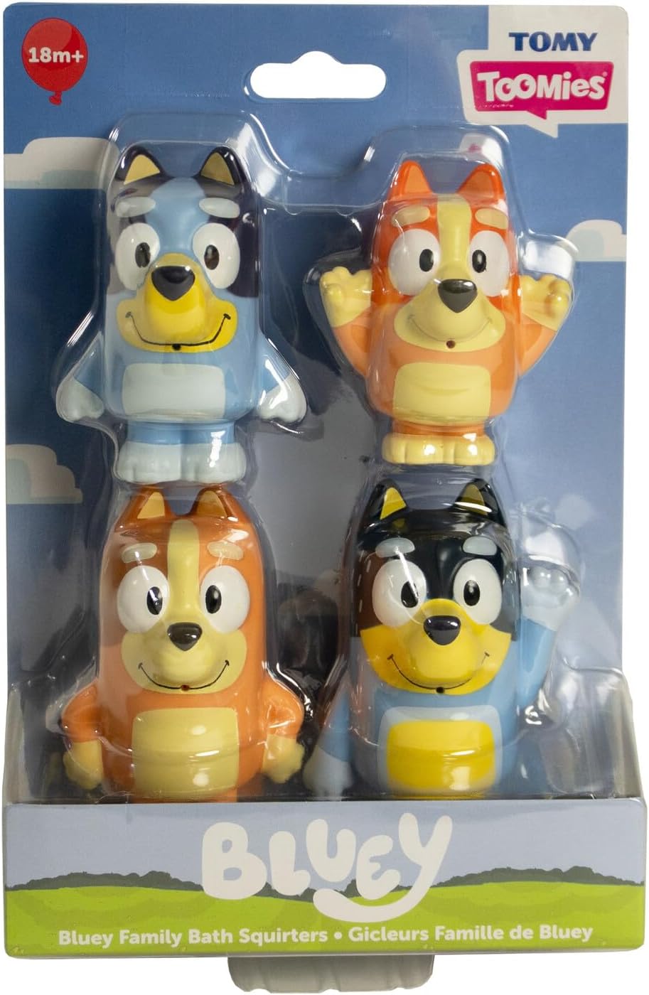TOMY Toomies Bluey Bath Toy Squirters - Includes Bandit, Chilli, Bingo, and Bluey Figures – Toddler Water Toys for