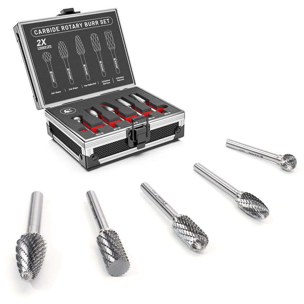 EZARC Tungsten Carbide Rotary Burr Set, 5PCS Double Cut, 1/4-Inch Shank