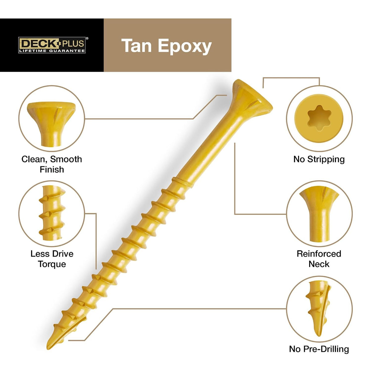 Wood Screws, #10 x 3-1/2in, 5lb Box, 275 Pieces, Tan