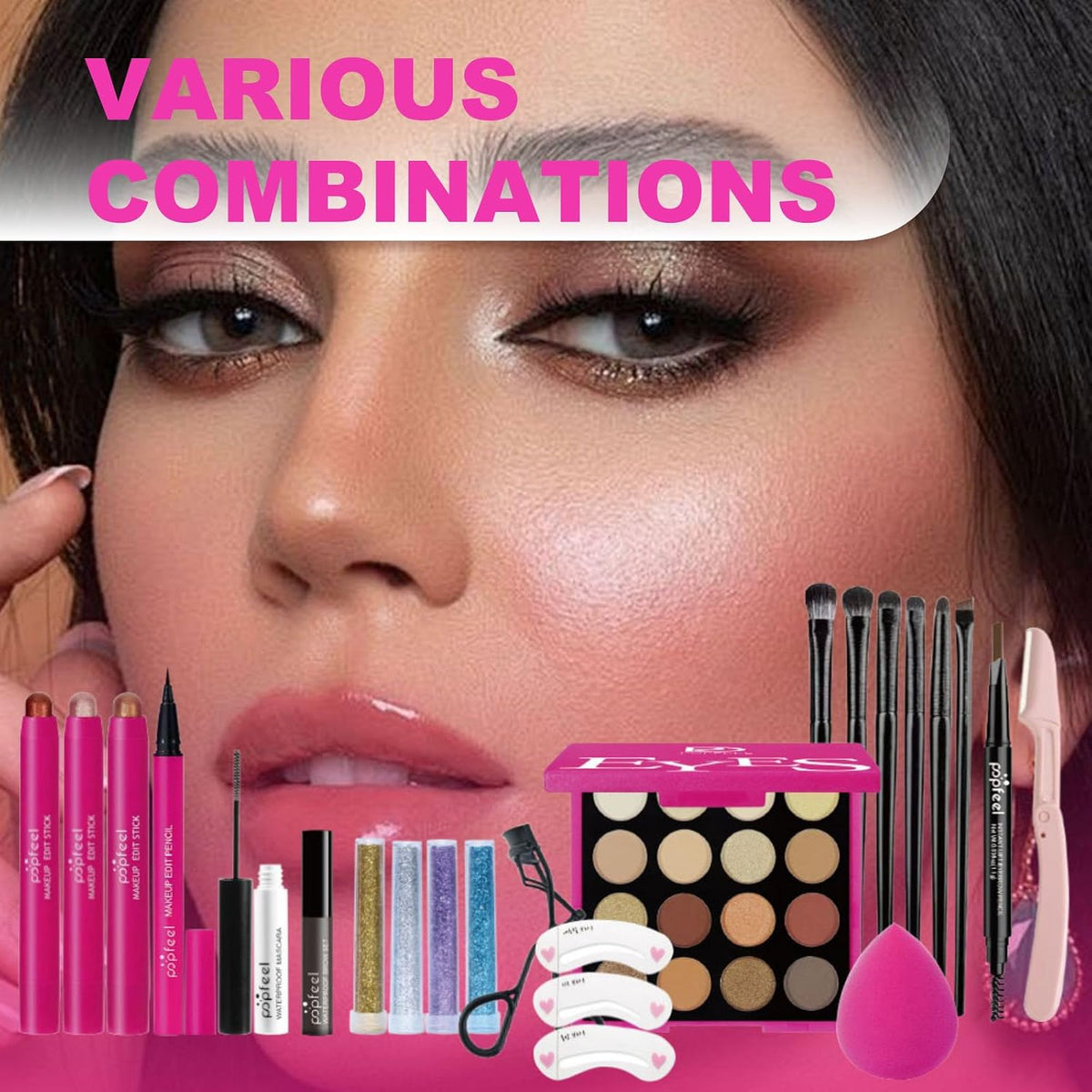 Eyes Makeup Sets Makeup Kits for Teens,with 16 Colors Eyeshadow Palette,Makeup Brushes,Eyeshadow Stick,Eyebrow