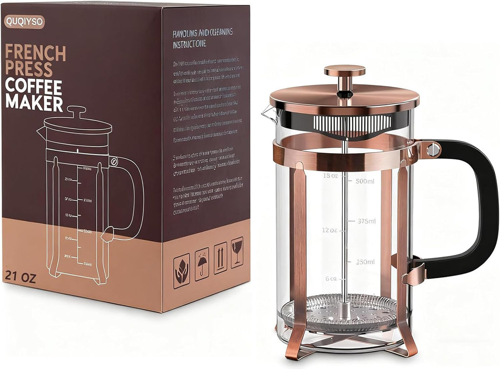 French Press Coffee Maker 21oz,Borosilicate Glass Coffee Press | Thickened Glass Stainless Steel Coffee French