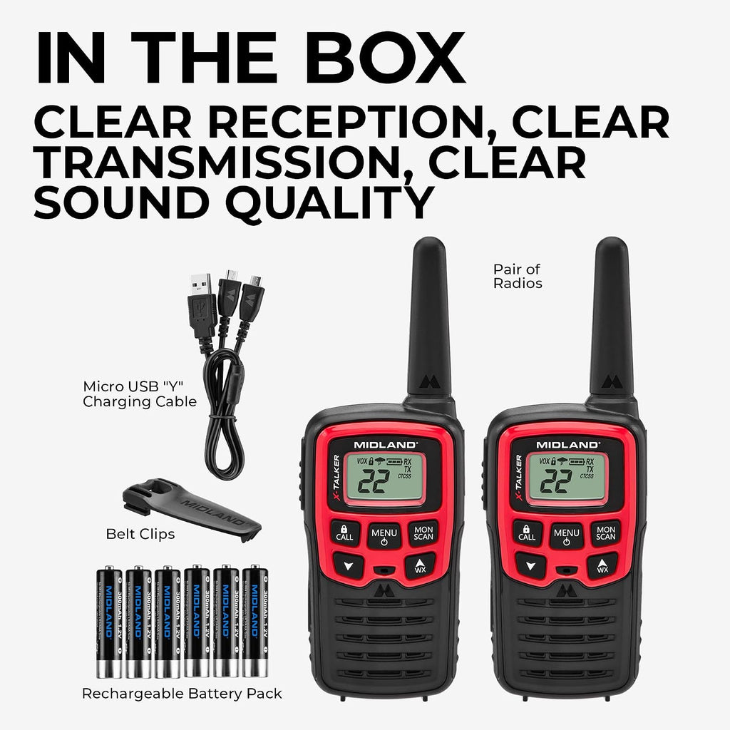 T31VP - X Talker - 22 Channel FRS Walkie Talkies - Black/Red | Extended Range Two-Way Radios, 38 Privacy Codes, &