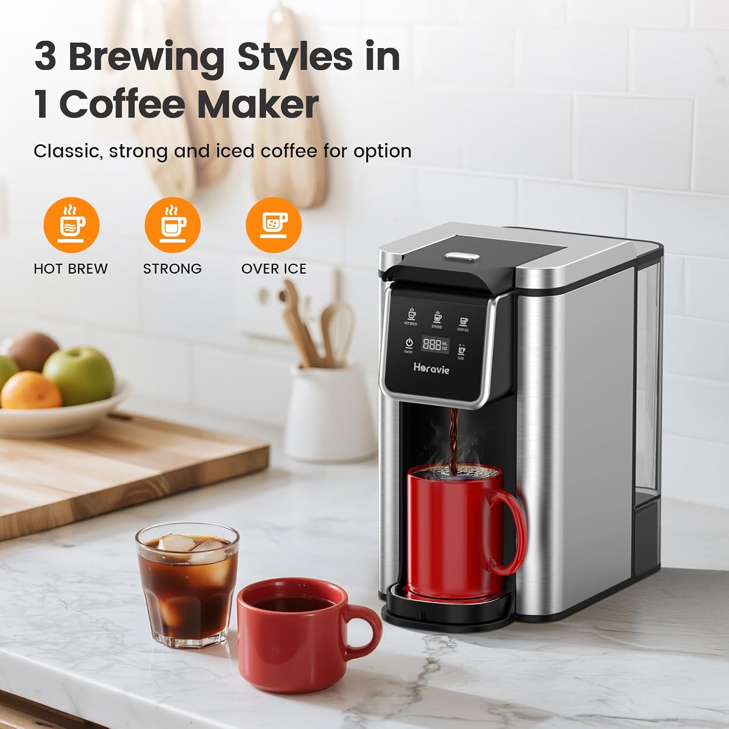 Single Serve Coffee Maker for K-Cup Pod & Grounds, Hot & Iced Coffee Maker, Strong Button Feature, 6 to 14oz Brew