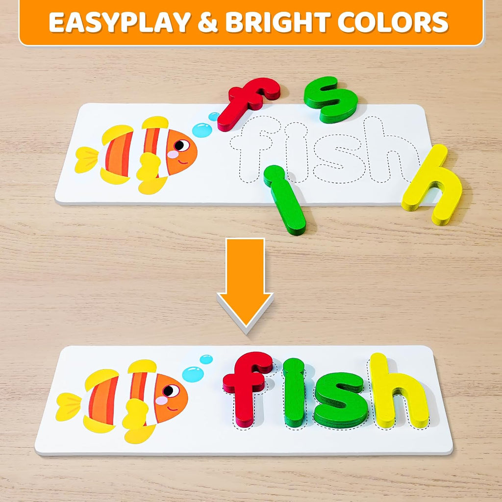 Alphabet ABC Learning Educational Toys for 3 4 5 Years Old Boys Girls, Wooden Puzzle Flash Cards Preschool Activity