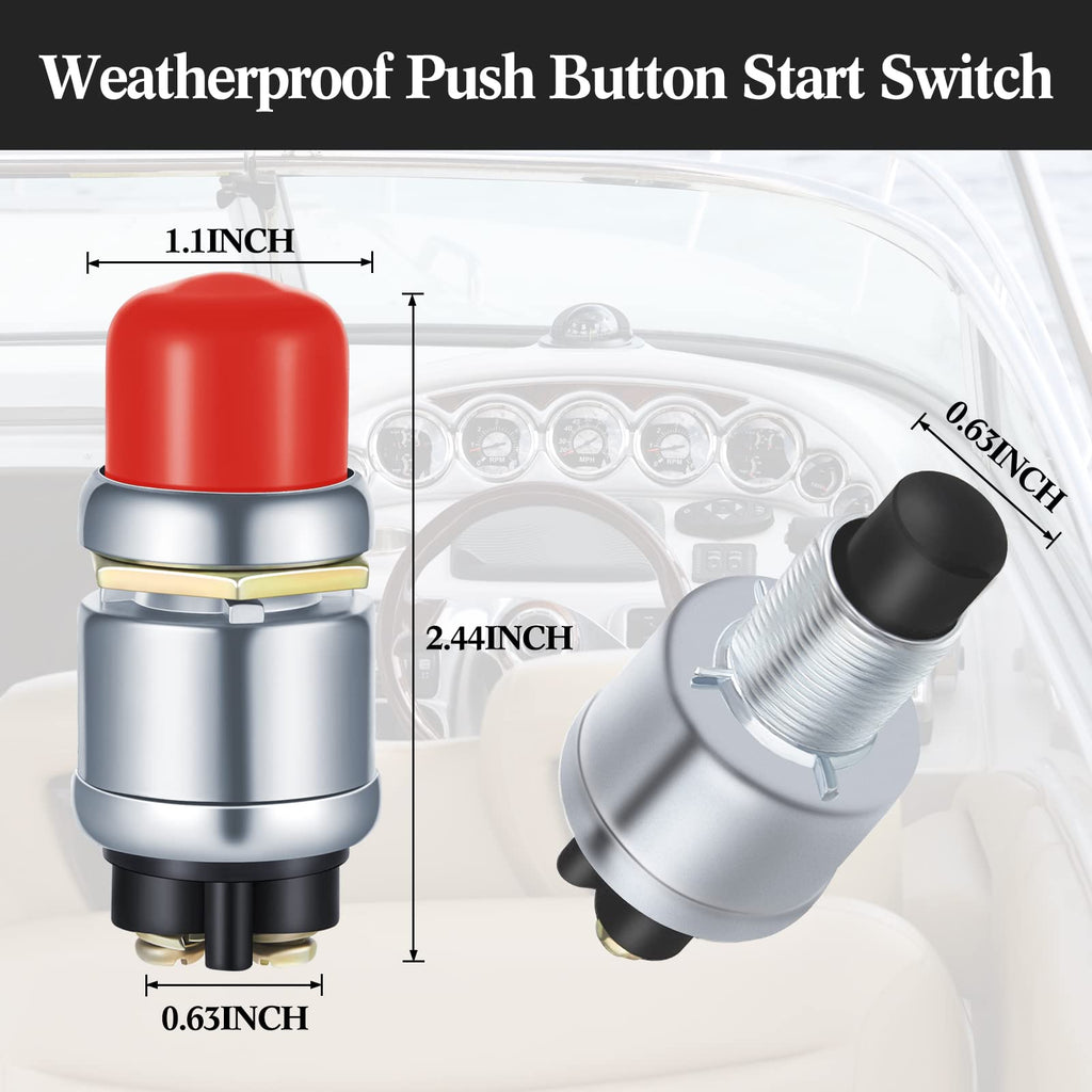 TOODOO 2 Pieces Push Button Starter Switch 12v-24v Waterproof, Red
