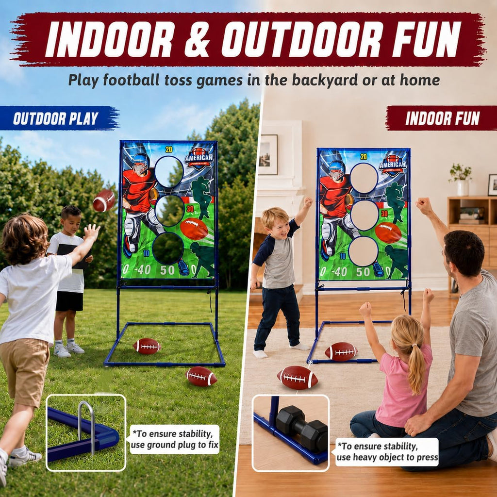 Football Toss Game with 4 Inflatable Balls Sports Outdoors Toys for Boys | Football Games Throwing Target Backyard