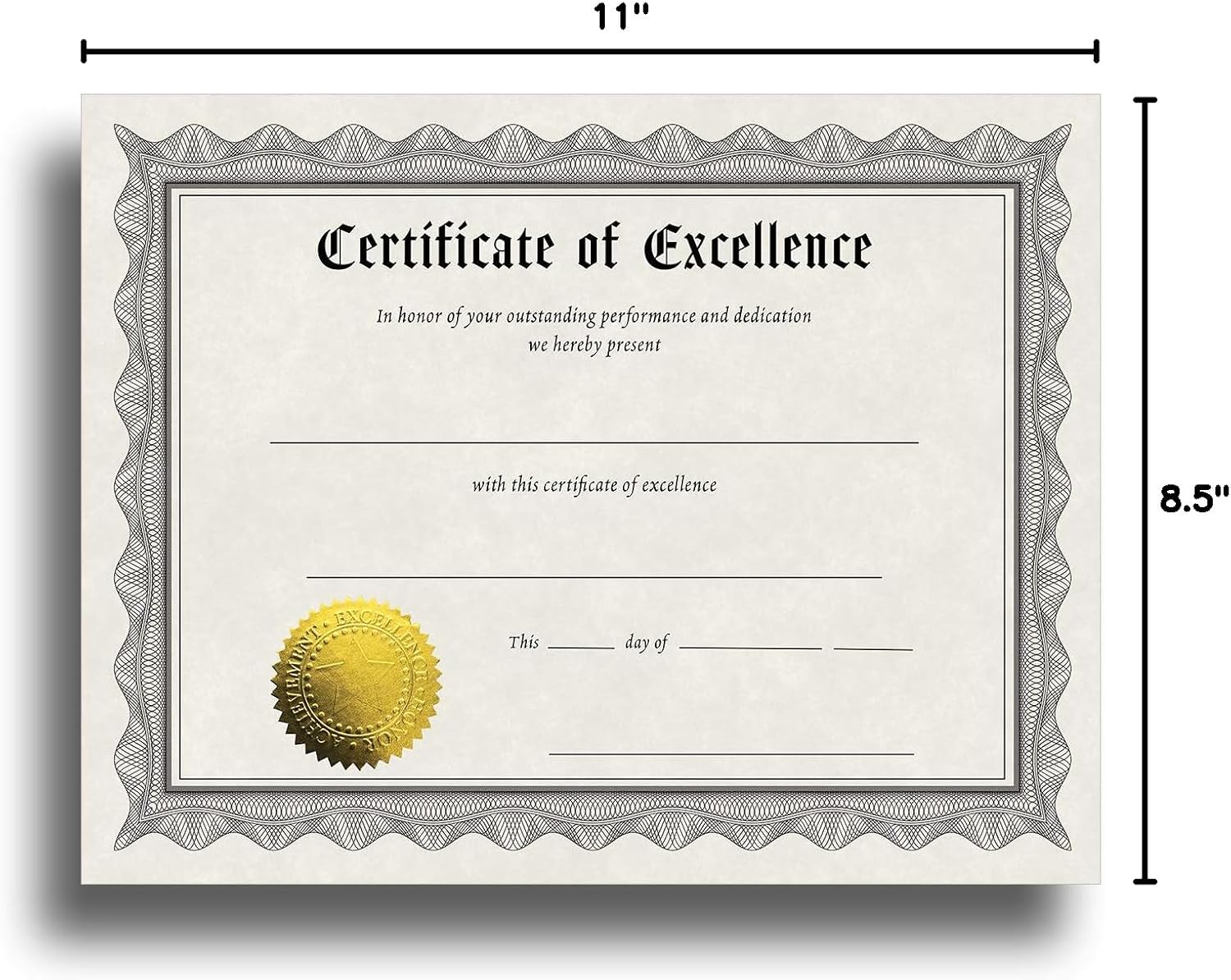 Certificate of Excellence Certificate Paper with Embossed Gold Foil Seals - 30 Pack - Parchment Award Certificates