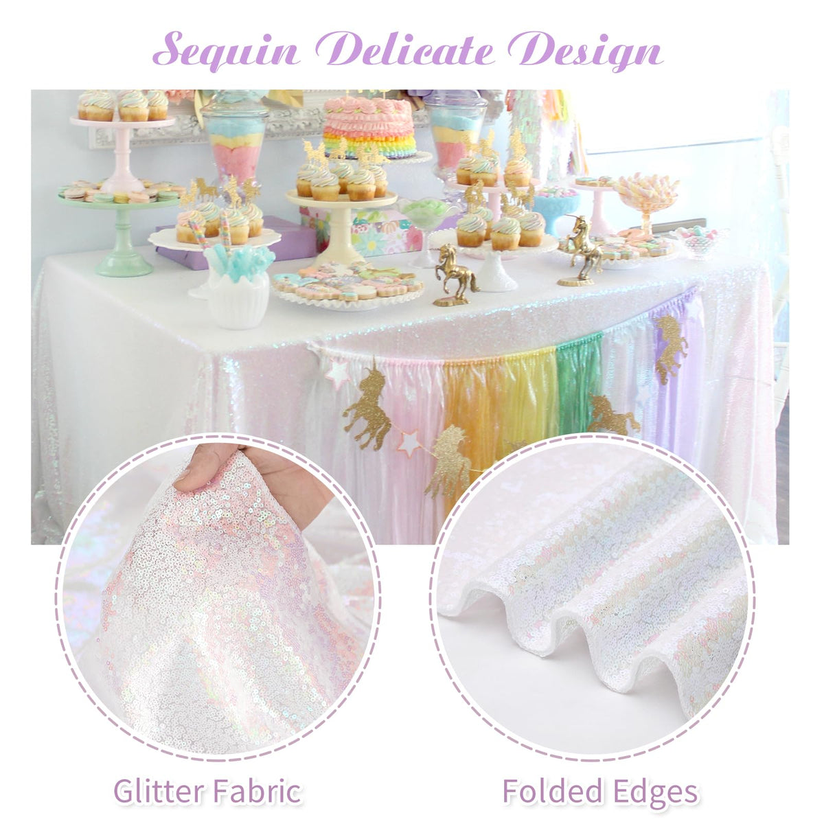 50x102 Inches Sequin Tablecloth Sparkle Iridescent Rectangle Table