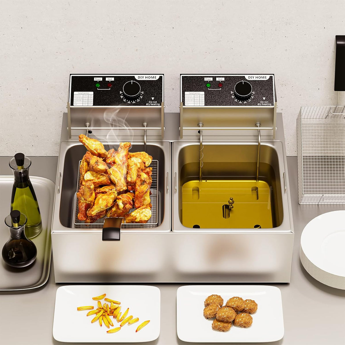 20.7Qt Deep Fryer, 3400W Electric Countertop Fryer with 2 x 6.35 QT Basket