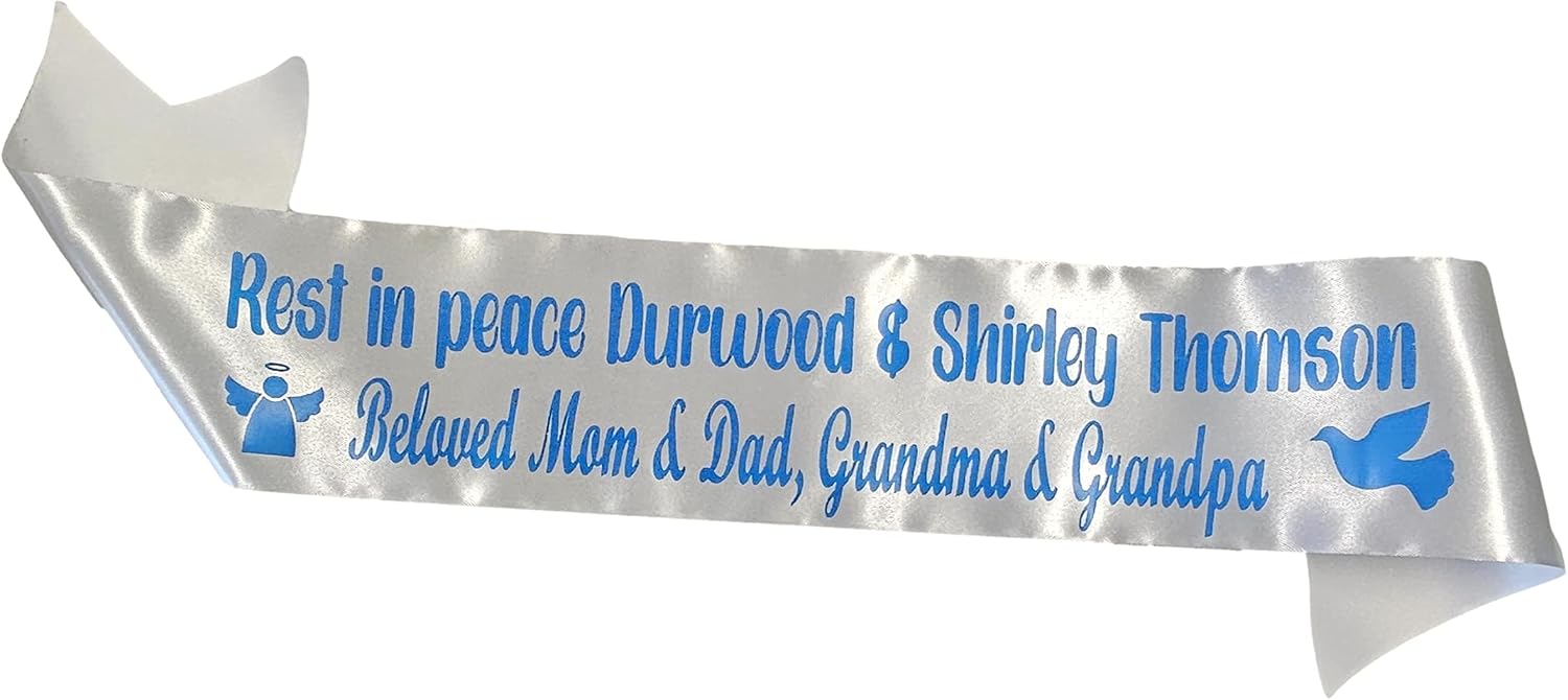 Personalized Memorial Funeral Flower Sash Ribbon | Custom Printed Sympathy Tribute Ribbon for Funeral Flowers, Casket
