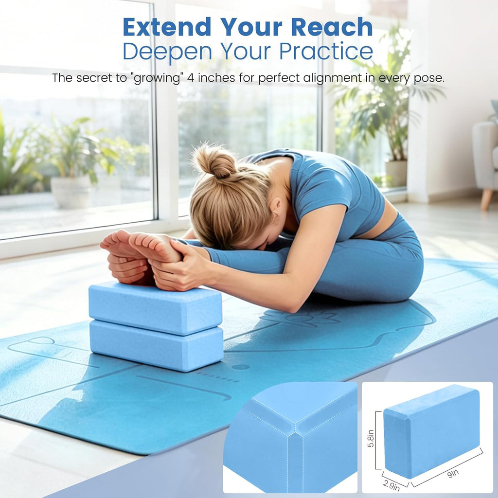 Foldable Yoga Mat and Blocks Set for Women with 2 Pack Yoga Blocks and Strap,Thin Non Slip Pilates Mat with Bag, Home