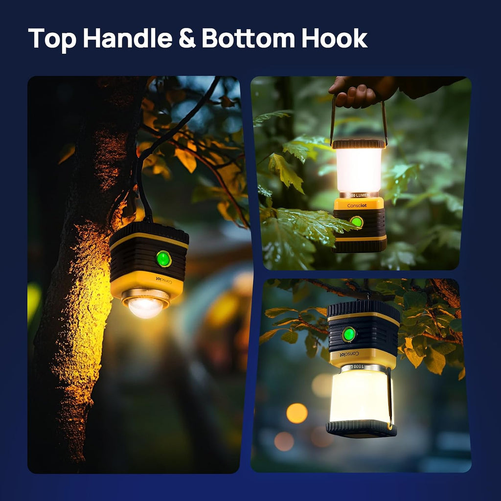 LED Camping Lantern, Consciot C02 USB-C Rechargeable Camping Lights, 1500LM, 5 Light Modes, Up to 100H Run Time, IPX4
