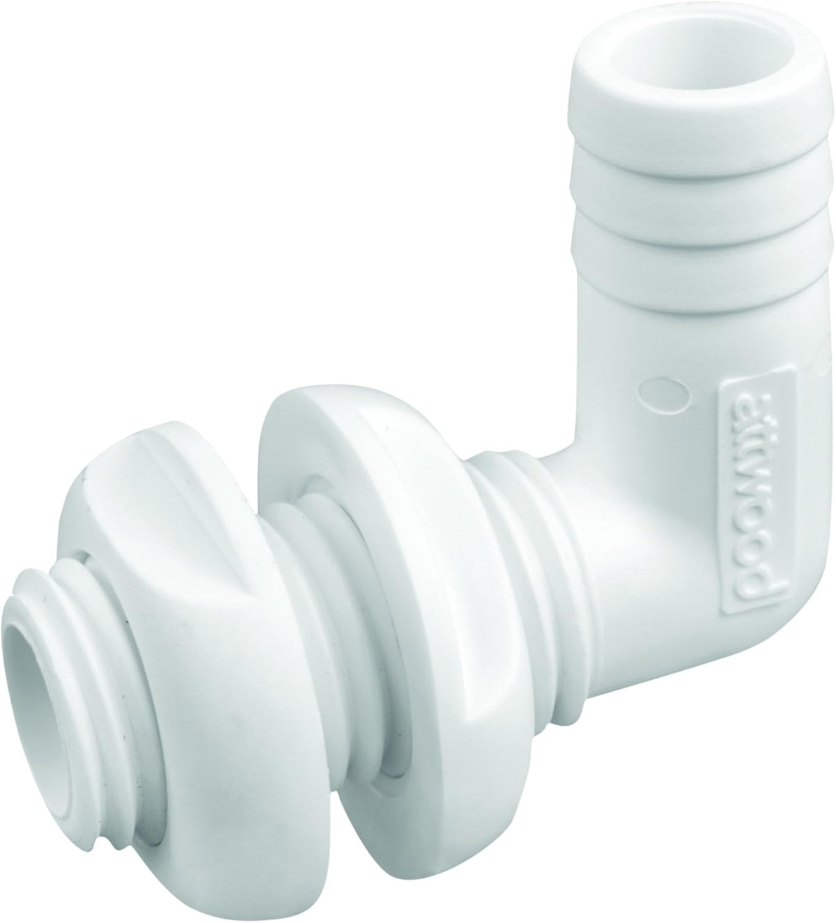 Attwood 3877-3 Polypropylene 90-Degree Thru-Hull Connector, White Finish