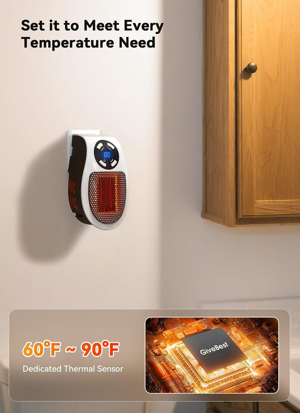 Programmable Space Heater with LED Display, Remote Wall Outlet Electric Heater with Thermostat and Timer for Home