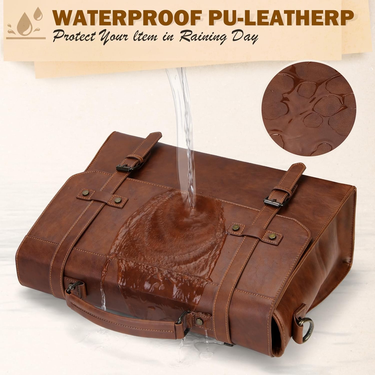 Mens Messenger Bag 17 Inch Waterproof Vintage Leather Laptop Briefcase Large Laptop Bag Satchel Bag Computer Shoulder