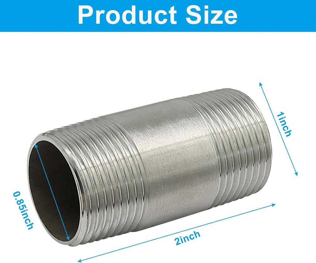 2" Stainless Steel Nipple Pipe Fitting, 3/4" NPT, 2 Pcs