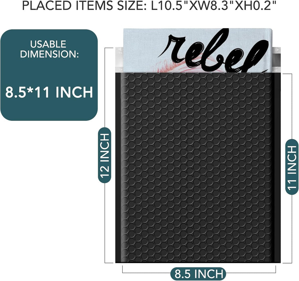 Bubble Mailers 8.5x12" Padded Envelopes Black 40 Pack Self Seal