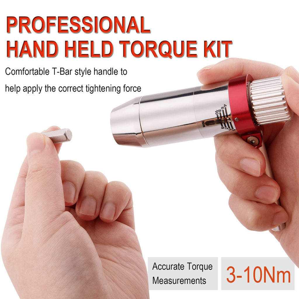 GEWAGE Adjustable Torque Wrench, Aluminum Alloy, 3-10 Nm Range, T-Shape Handle, Includes Allen Wrenches and Screwdrivers