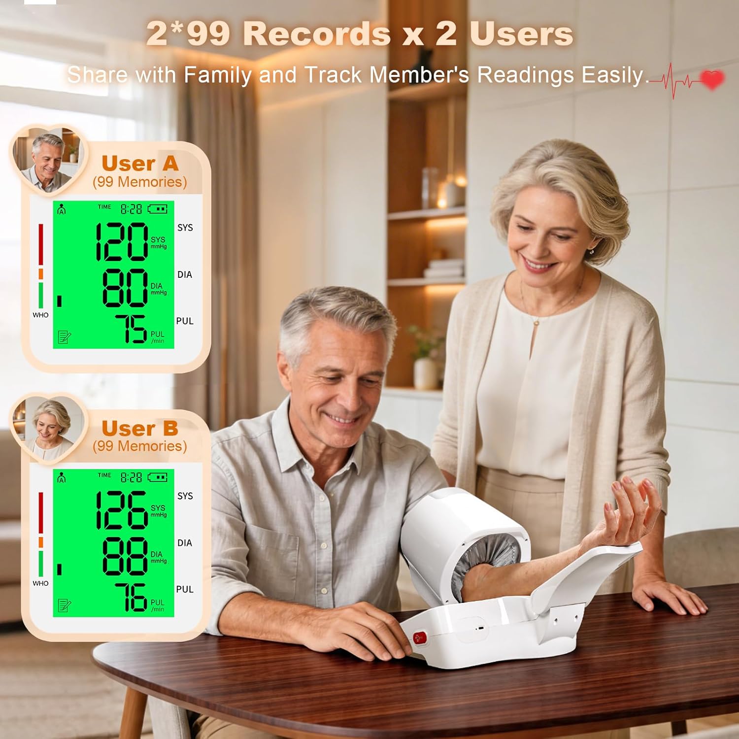 Barrel-Type Blood Pressure Monitor, One-Touch Upper Arm Blood Pressure Monitors for Home Use, Auto-Fit Wide Range