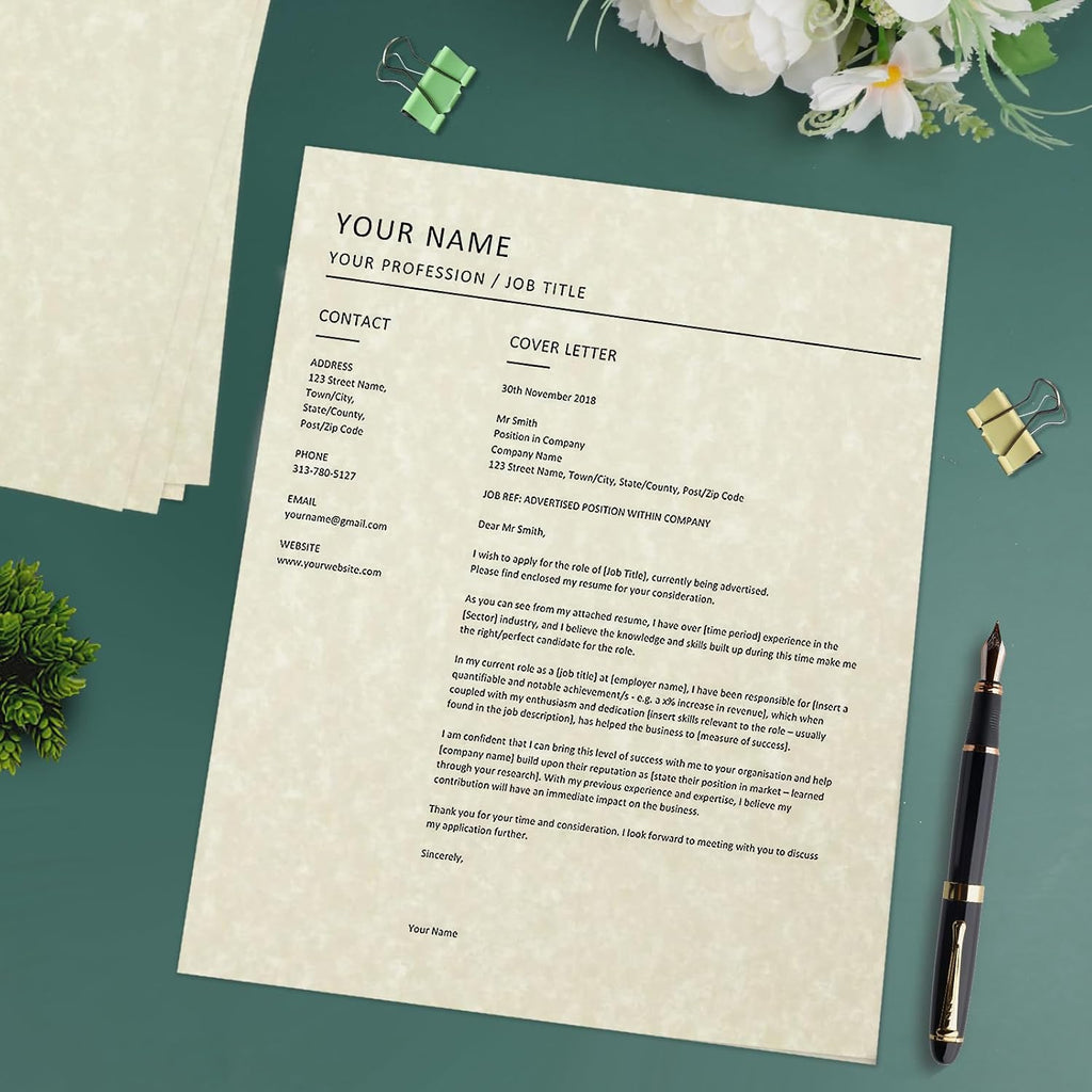 100 Sheets Certificate Paper, Resume Stationary Printer-Friendly Parchment Paper for Certificates, Resumes, Diplomas