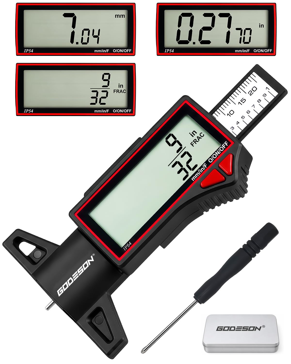 GODESON Digital Tire Tread Depth Gauge, 2.5" Large LCD Display, 0–1" Range