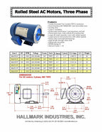 Hallmark Industries AC Motor, 1/3 HP, 3450RPM, 3 Phase, 230/460V - MA0503F