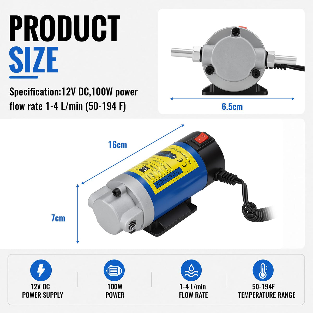 GJANSH 12V Oil Extractor Pump, 100W Self-Priming Electric Oil Change Pump