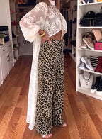 Women's High Waisted Jeans Wide Leg Leopard Print Denim Pants