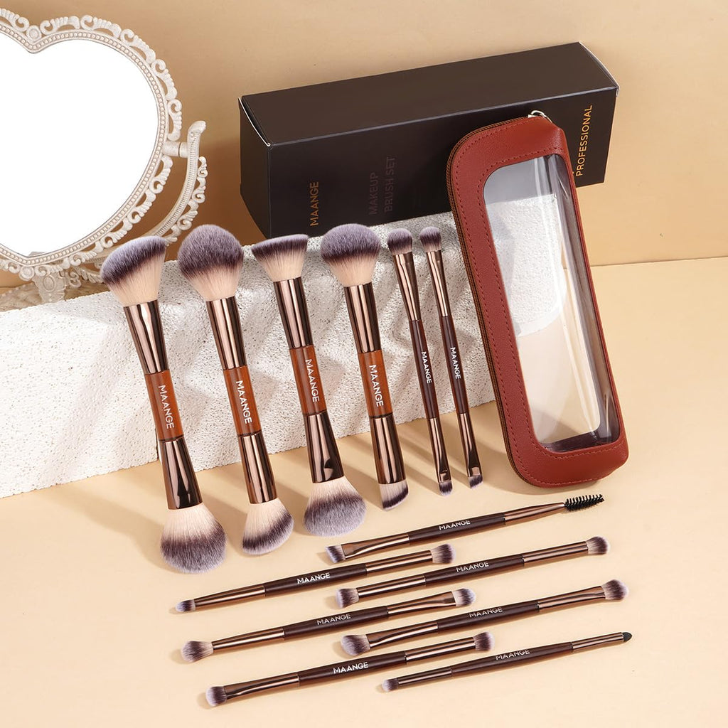 13 Pcs Foundation Makeup Brush Set With Bag, Make up Brushes, Double-End Multi Functional Makeup Brushes