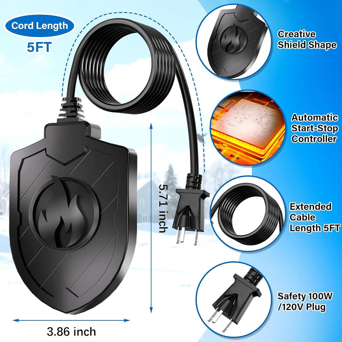 100W Bird Bath Heater for Outdoors in Winter, Birdbath Heater Deicer, Black