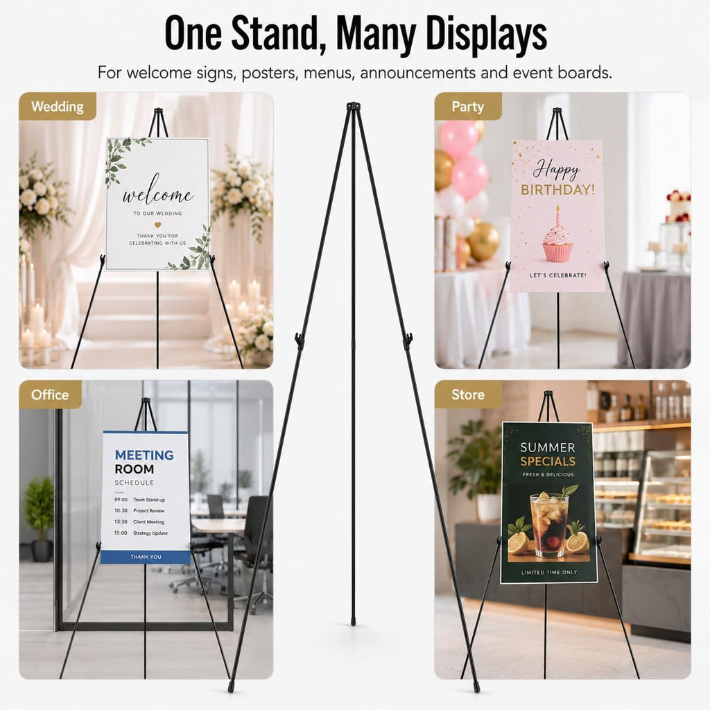 63 Inch Easel Stand for Sign, Poster Stand and Wedding Sign | Instant-fold metal tripod with carry bag for welcome