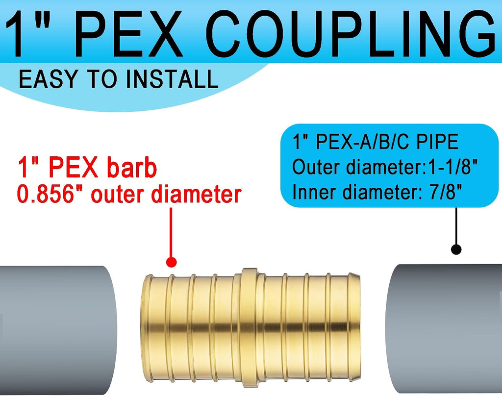 (15 Pack) Asterbacks 1 inch PEX Barb Crimp Coupling for PEX-A/B/C Pipe