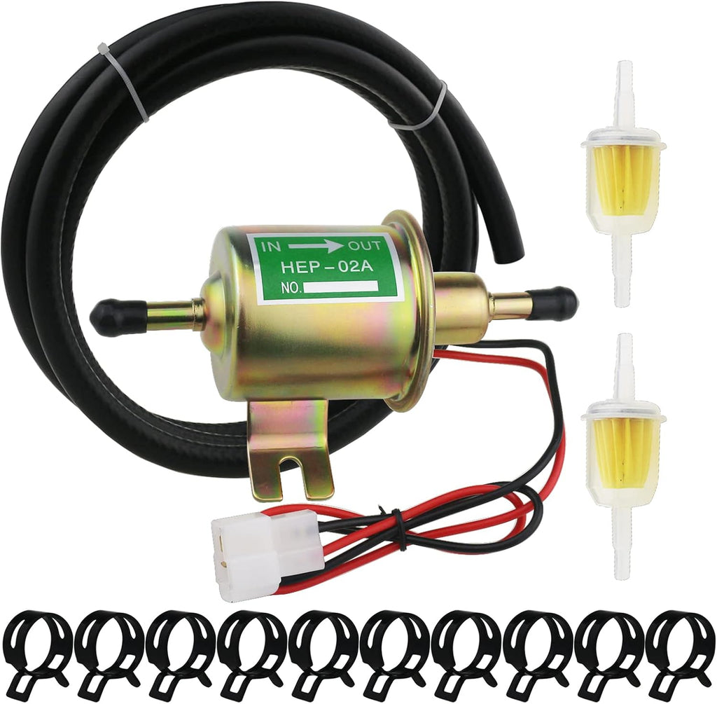 Universal Electric Fuel Pump Kit with DC 12V (3-6PSI) Fuel Pump | 2M 5/16" ID Fuel Line, Fuel Filters, 10pcs Hose Clamp
