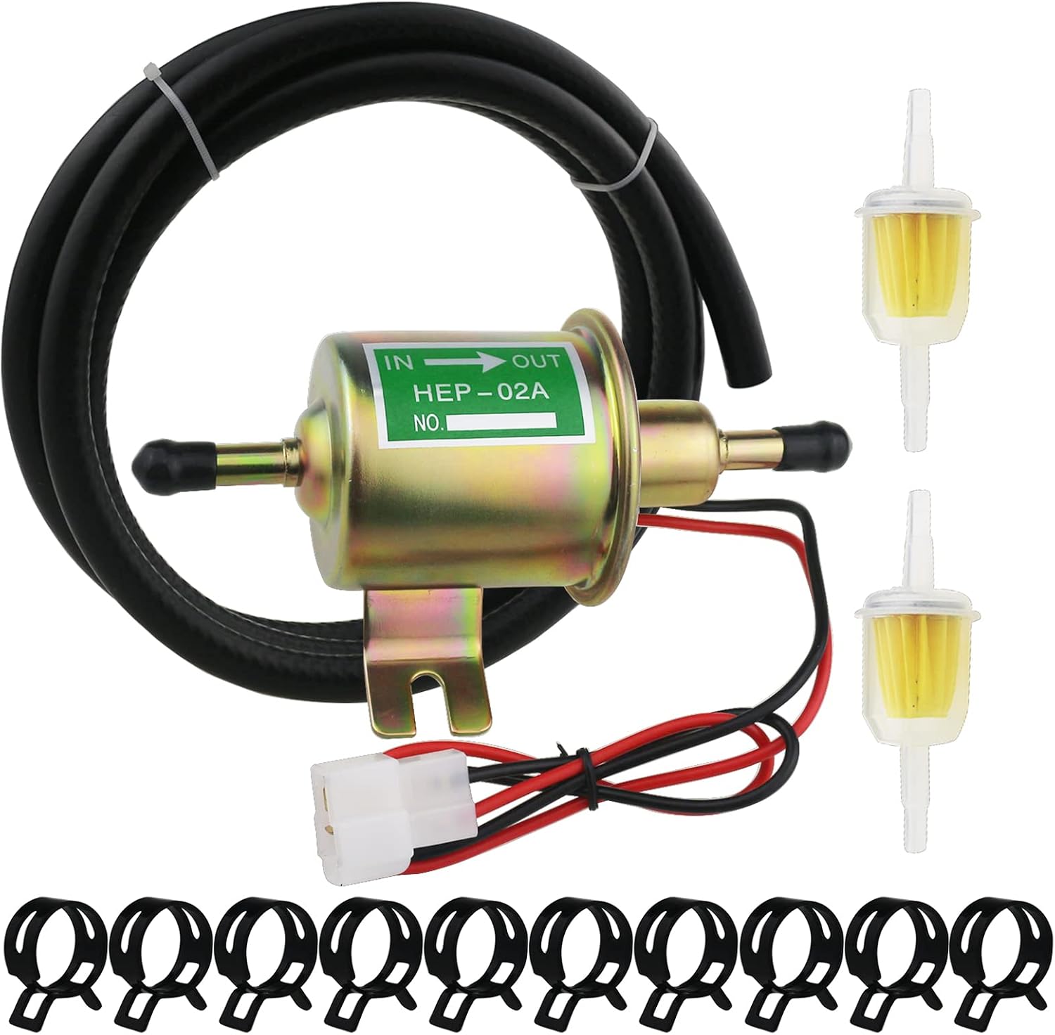 Universal Electric Fuel Pump Kit with DC 12V (3-6PSI) Fuel Pump | 2M 5/16" ID Fuel Line, Fuel Filters, 10pcs Hose Clamp