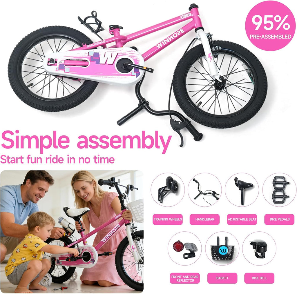 12-18 Inch Kids Bike with Light up Training Wheels for Boys Girls | Dual Brake Bicycle with Basket Adjustable Seat
