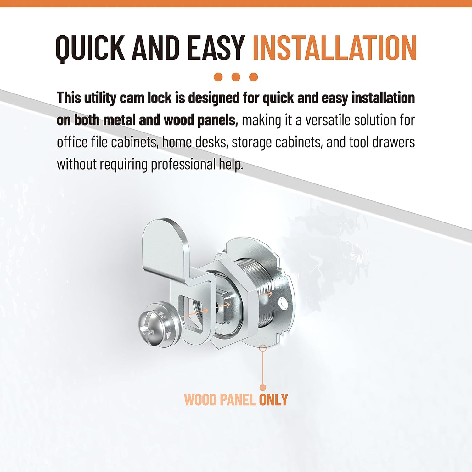 7/8" Cam Lock U 9943, for Drawers, Cabinets, File Boxes, 2 Sets | 7/8" Cylinder Lock , Fits Panels Up To 9/16" Thick