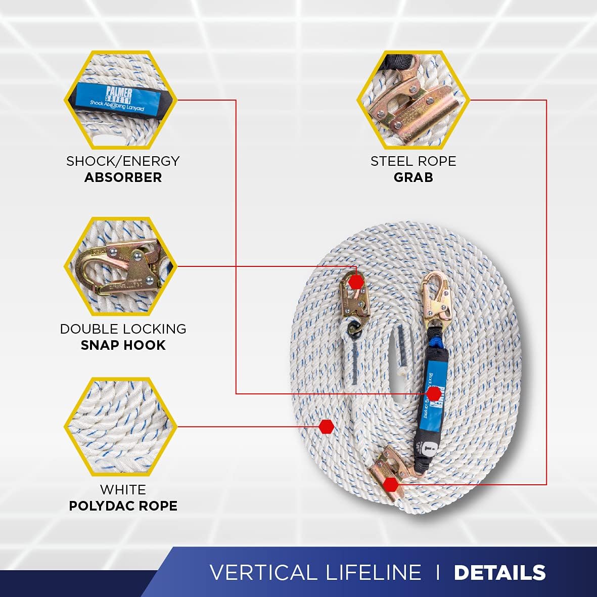 Vertical Lifeline Assembly - 50FT Rope Harness Safety Lanyard with Rope Grab - Fall Protection Kit