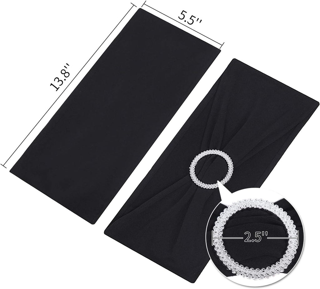 25pcs Black Spandex Chair Sashes with Buckle Slider for Wedding, Party Decoration