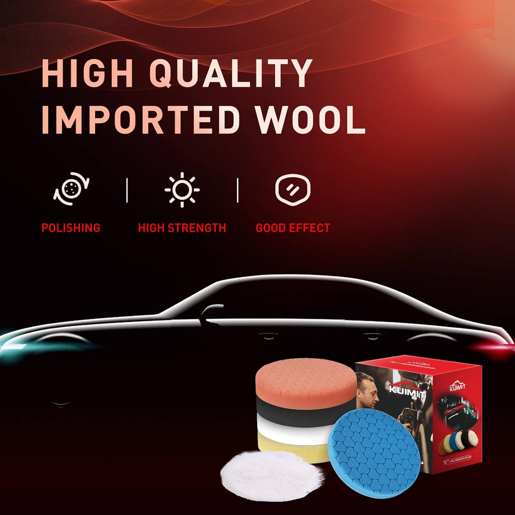 5" Buffing Polishing Pads, 6Pcs 5.6inch 125mm for 5 Inch Backing Plate, Compound Buffing Sponge Pads and Woolen Pads