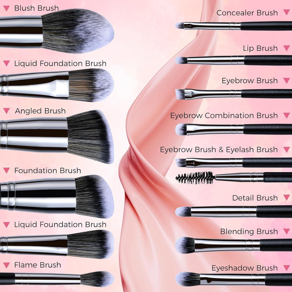 Professional 14 Pcs Makeup Brushes Set With 4 Mini Makeup Blending Sponge - Foundation Brush, Powder Puff & Makeup