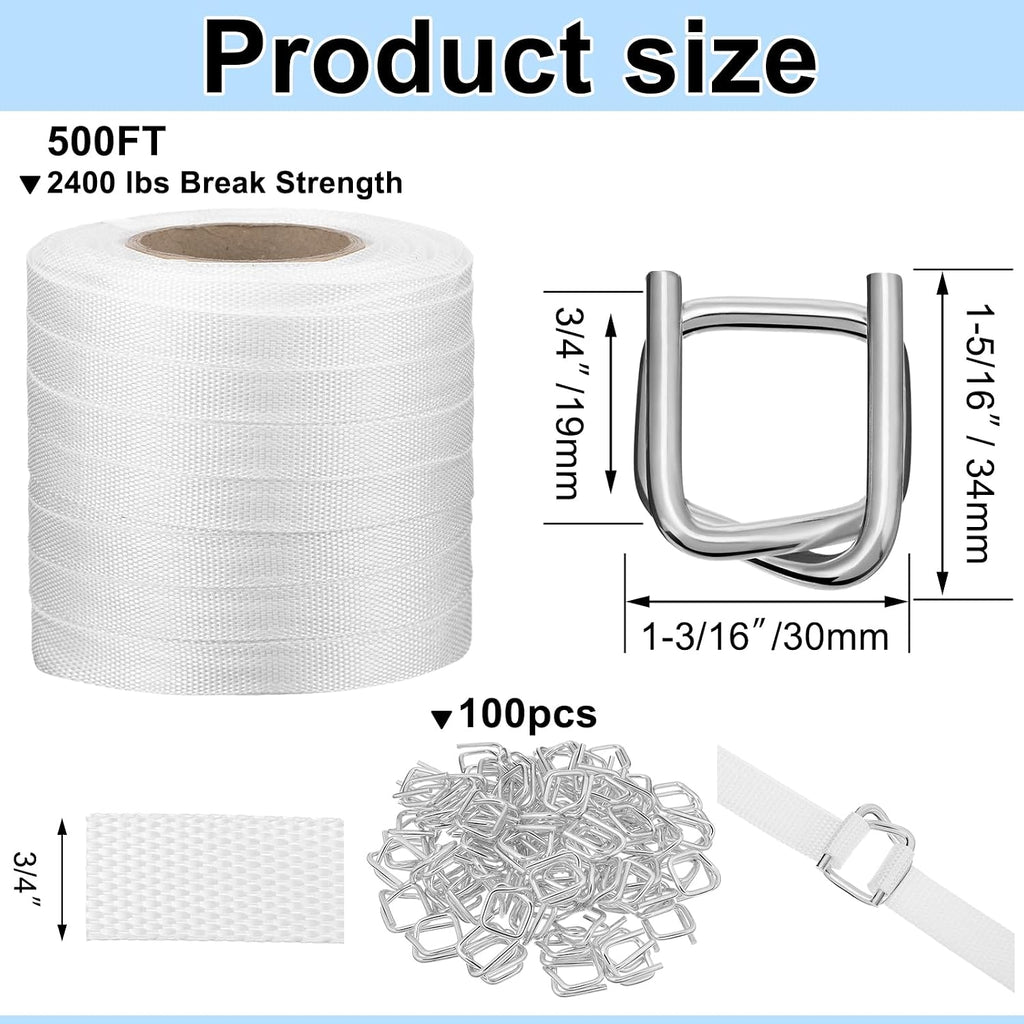 3/4" x 500' Woven Cord Strapping Kit, White