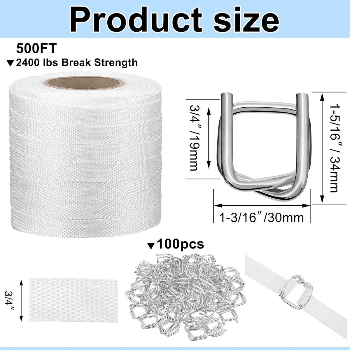 3/4" x 500' Woven Cord Strapping Kit, White