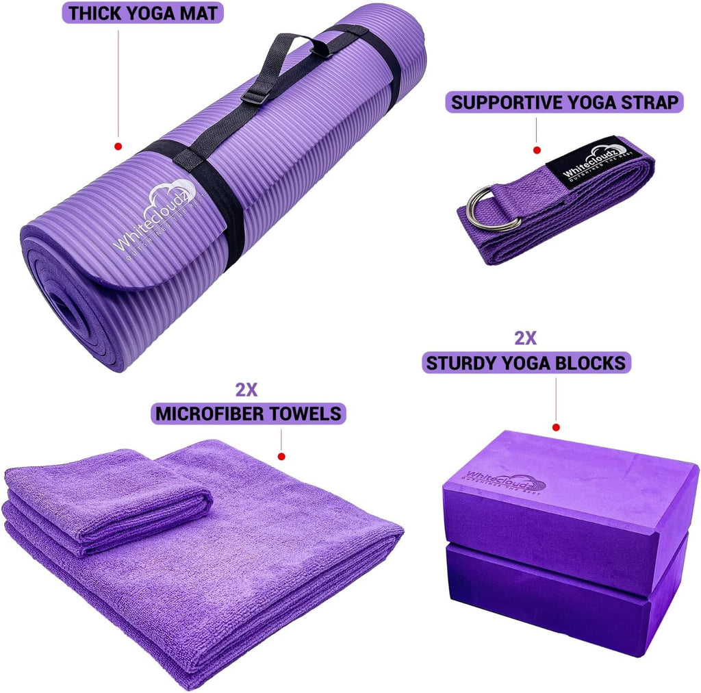 Yoga kit, 7-Piece Yoga Mat Set for Home Workouts, Thick Yoga Mat, Yoga Blocks, Strap, Yoga Towels & Carrying Bag