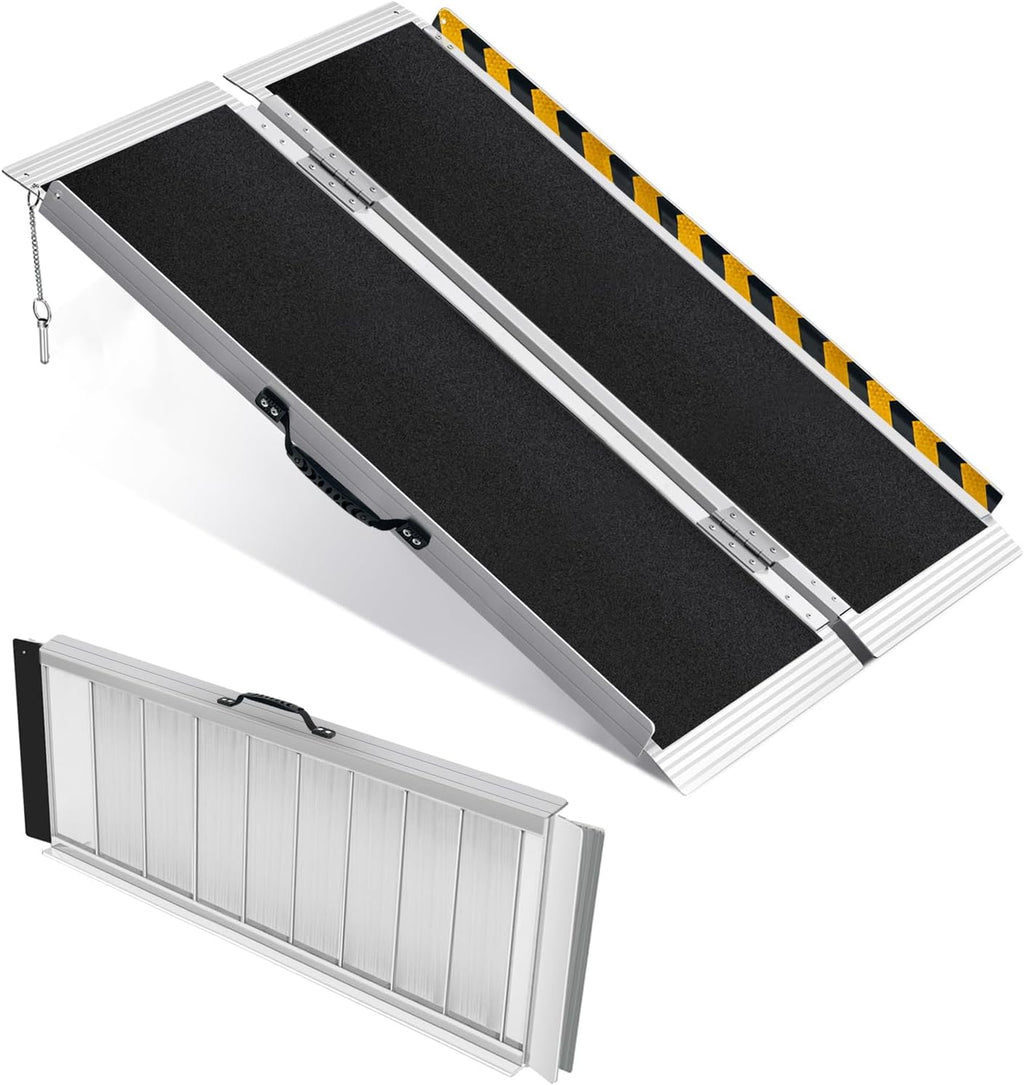 4FT Portable Wheelchair Ramp, Non-Slip Aluminum Folding Handicap Ramp for Home Steps, Stairs, Threshold and Doorways