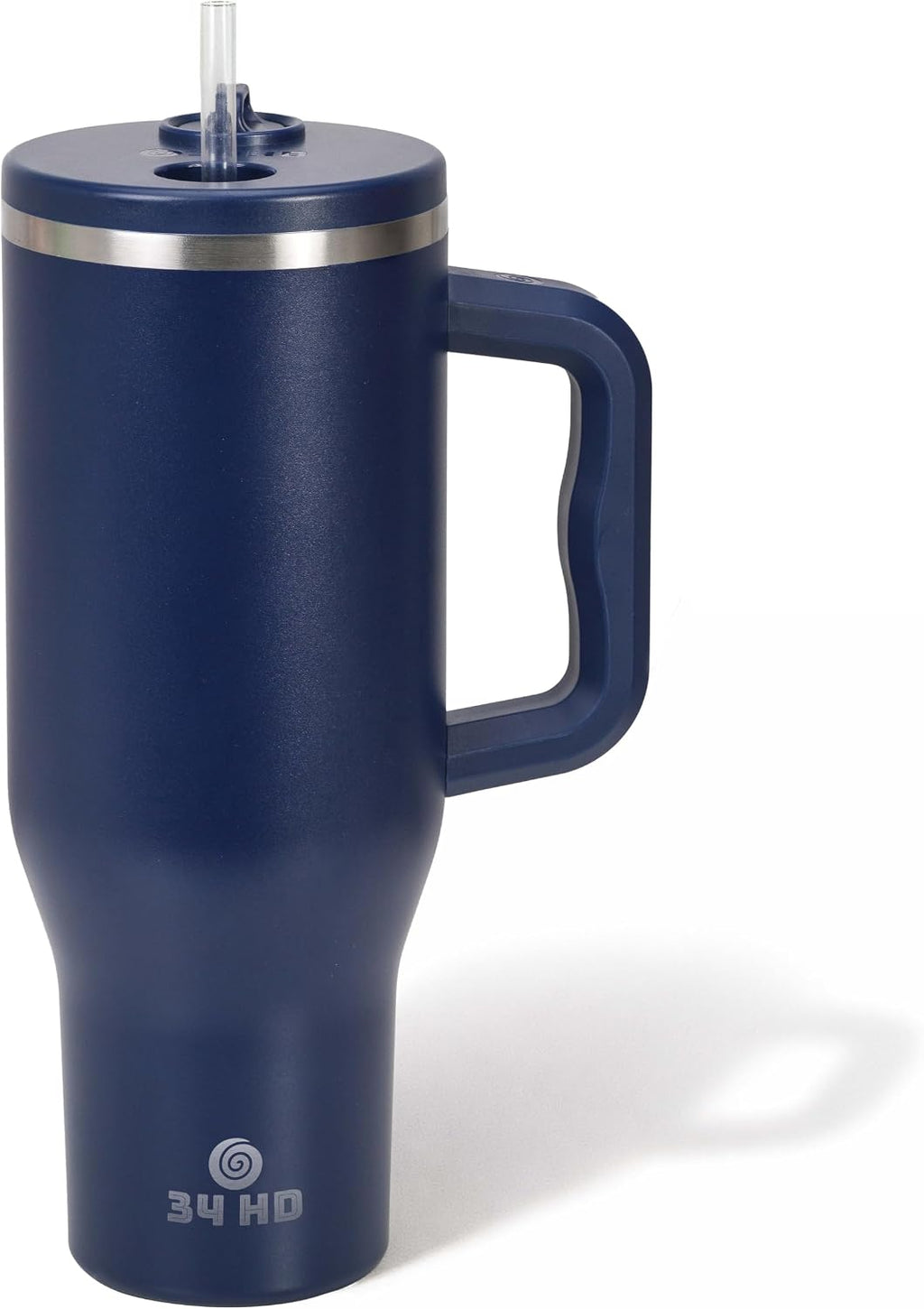 Navy 40oz Insulated Tumbler with Handle and Reusable Hidden Straw | Triple-wall Vacuum Insulated Stainless Steel for