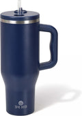 Navy 40oz Insulated Tumbler with Handle and Reusable Hidden Straw | Triple-wall Vacuum Insulated Stainless Steel for