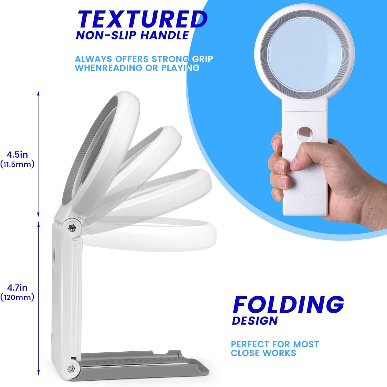 Magnifying Glass with Light and Stand, Foldable Handheld Magnifying Glass 18 LED Illuminated Lighted Magnifier for
