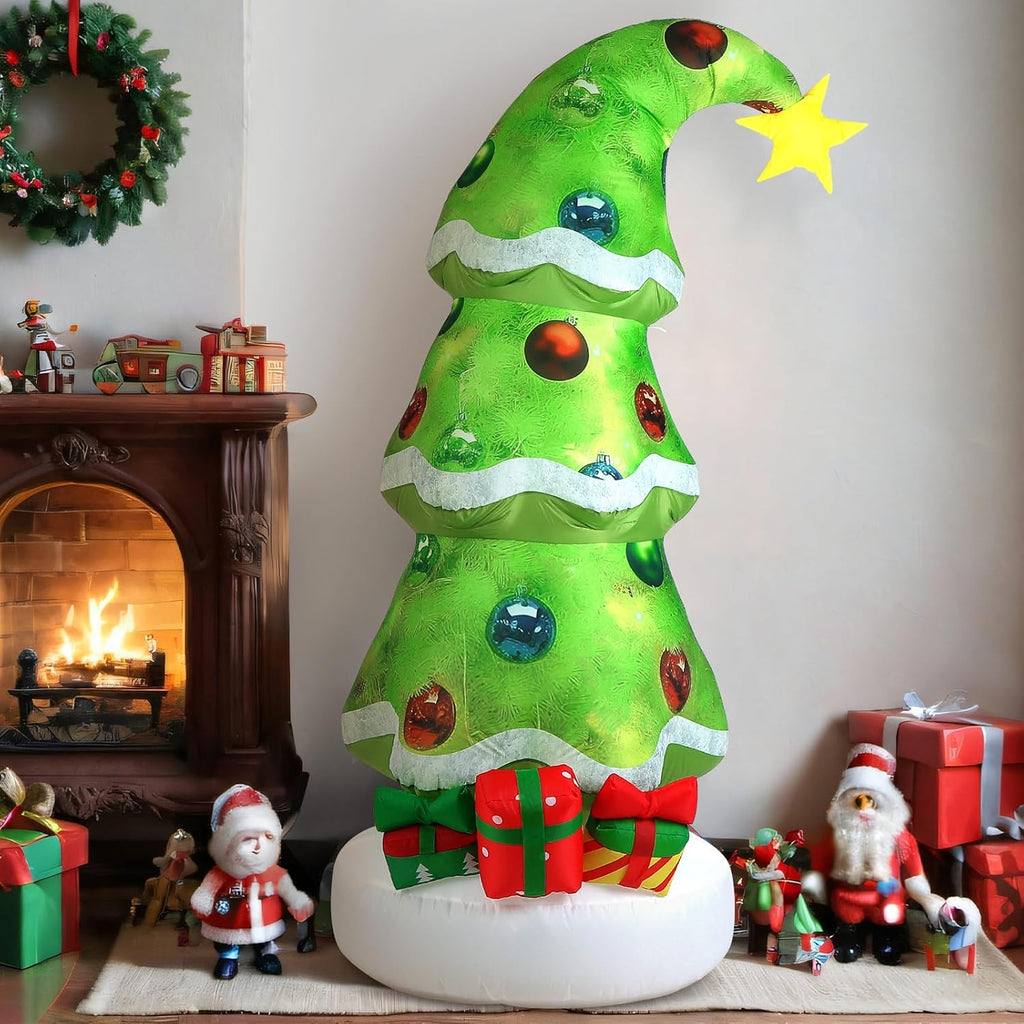 6.9ft Christmas Outdoor Inflatable Decorations Signs Lime Green Blow up Whimsical Christmas Tree with Ball Built-in
