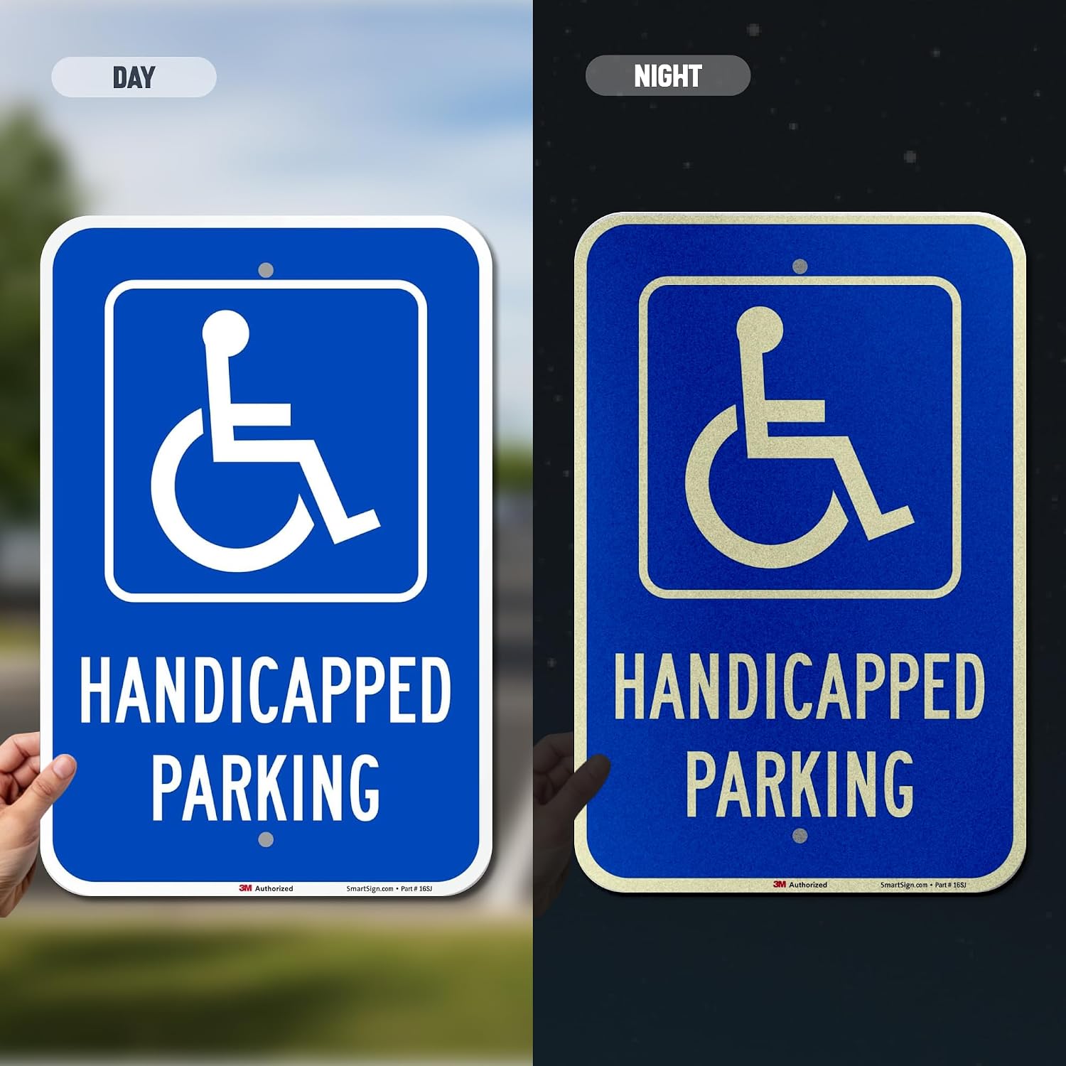 Handicapped Parking Sign, 12 x 18 Inches 3M Engineer Grade Reflective Aluminum, Pre-Drilled Holes, USA Made