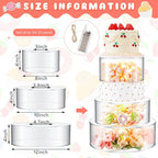 3 Pcs Acrylic Cake Stand with LED Lights 8'', 10'', 12'' Clear Fillable Cake Riser Round 3 Tier Case Box for Wedding